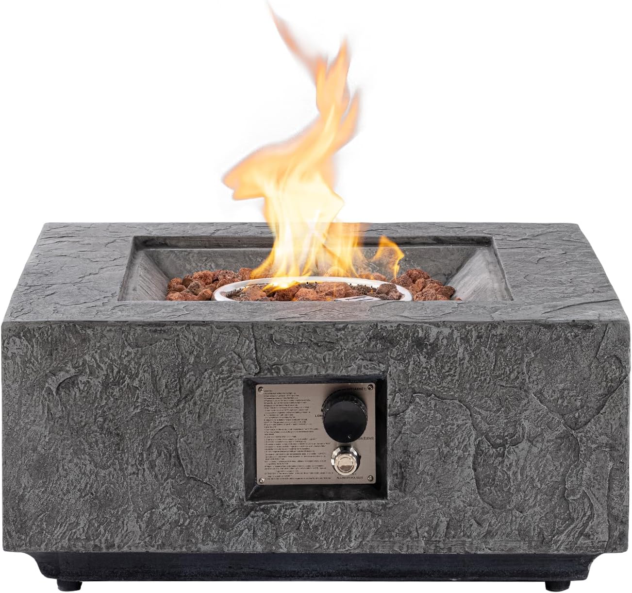Propane Fire Pit Table, 28 in Square Outdoor Propane Gas Fire Pits, 40000 BTU Firepit for Outside Patio with Rain Cover, Lava Rocks for Backyard & Deck, Dark Grey