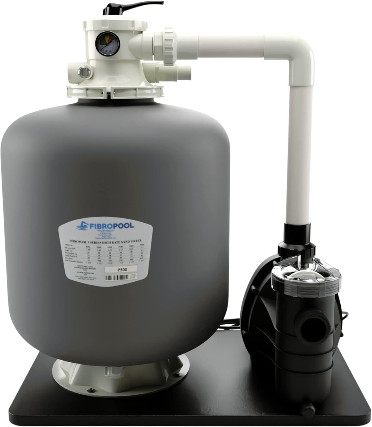 FibroPool Sand Filter Pump System For Above Ground Swimming Pools - Designed and Assembled in USA - Hose Adapters Included - High Efficiency - FSP Series (FSP21) Black