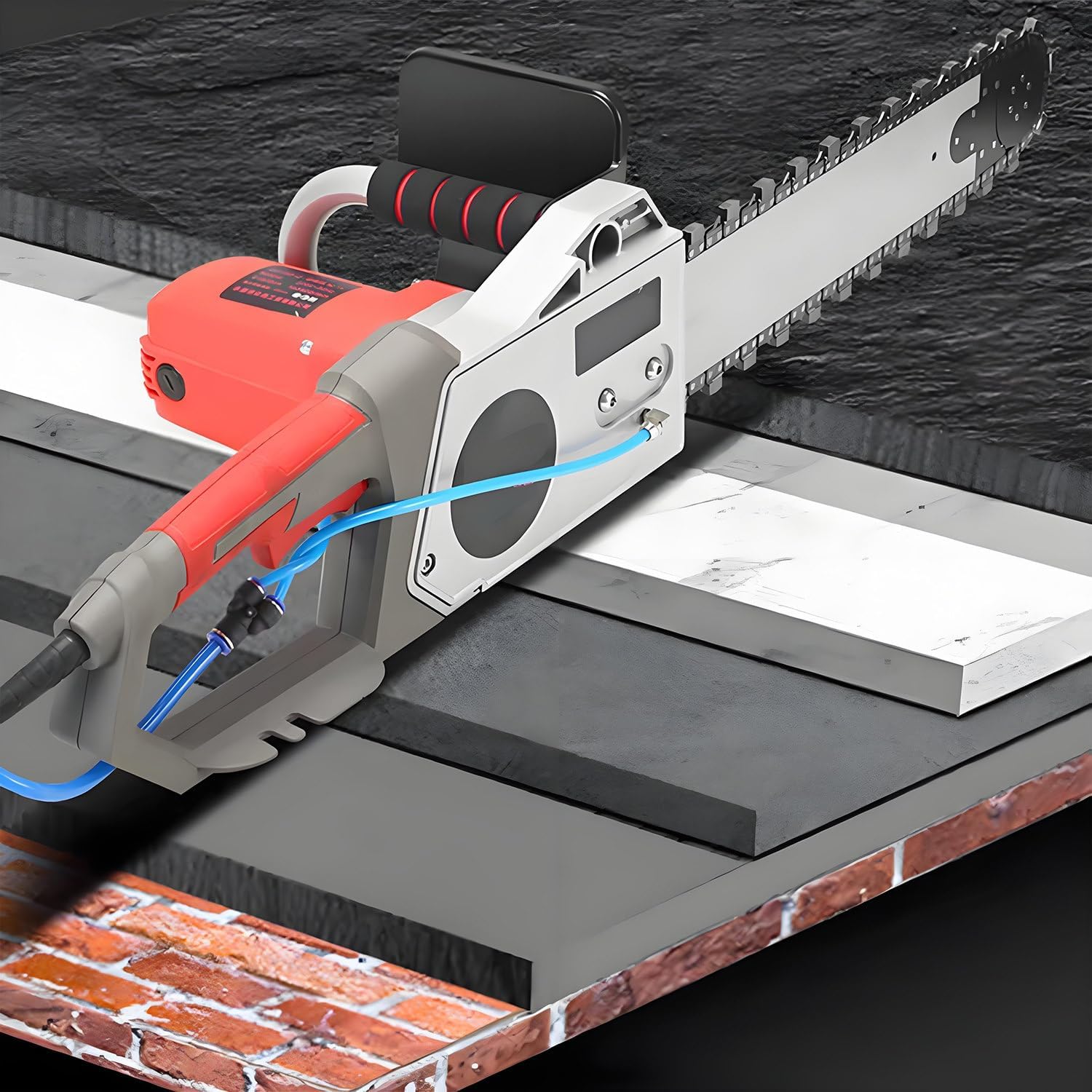 Diamond Chain Concrete Saw With Water Fed Dust 6000 rpm Electric Concrete Wall Cutting Machine Chainsaw Powerful With 2 Chains/2 Guide Bar,480