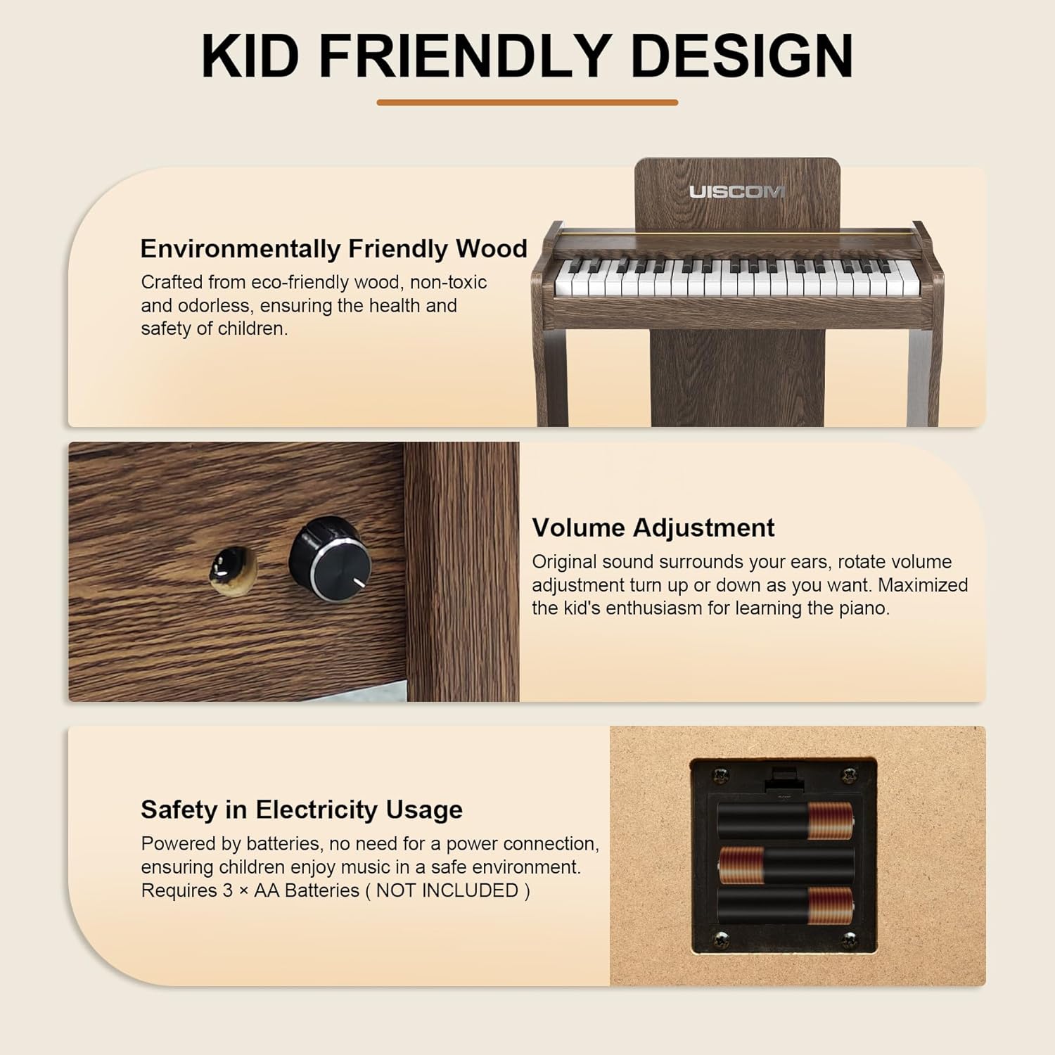 Kids Piano Keyboard, 37 Keys Digital Piano, Toddler Piano for Kids, Mini Baby Piano Toy, Kids Musical Instruments Sets, Wood Piano Keyboard for Kids Ages 3+,Walnut