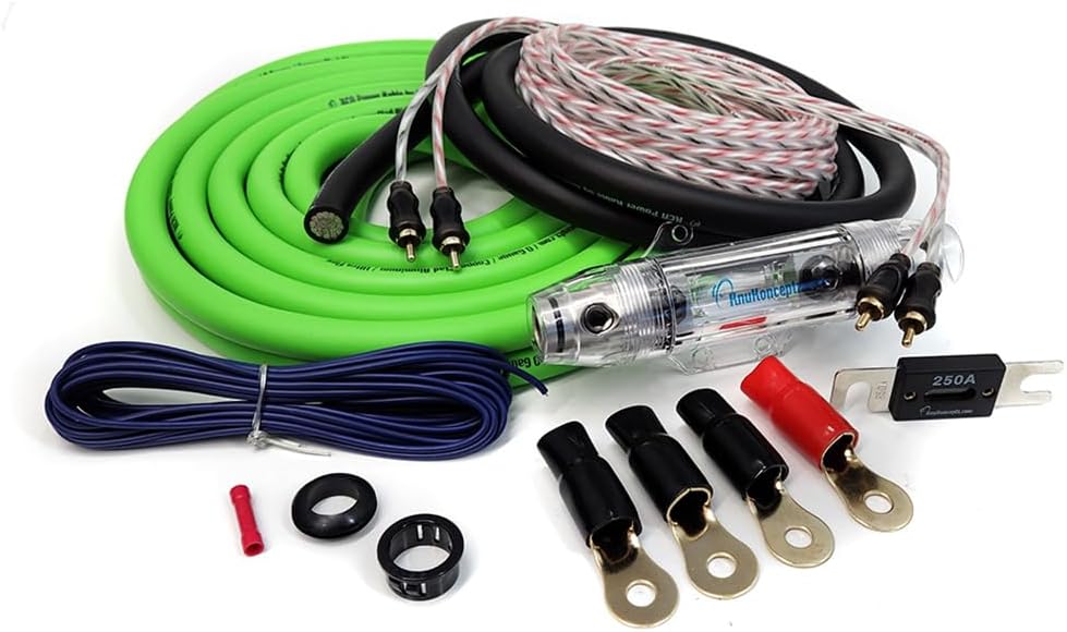 KnuKonceptz KCA 1/0 Gauge Complete 2 Channel Subwoofer Amplifier Installation Wiring Kit - Green
