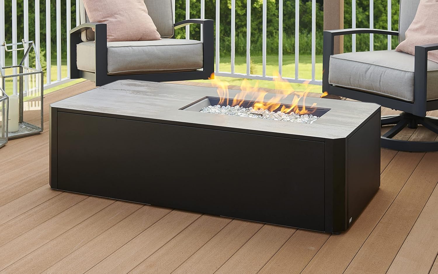 Outdoor GreatRoom Co Propane Fire Pit Table - Kinney Gas Fire Pits for Outside Patio - 55 Inch Rectangular Firepit Fire Table with Matching Tabletop Cover, Metal Base, 80,000 BTU