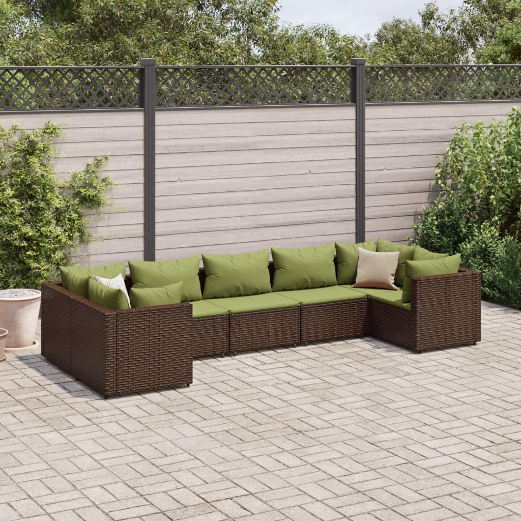 7 Piece Patio Lounge Set with Cushions Brown Poly Rattan,Rattan Outdoor Lounge Set with Cushions Modular Patio Furniture for Backyard and Terrace Furniture Sets for Patio, Lawn & Garden