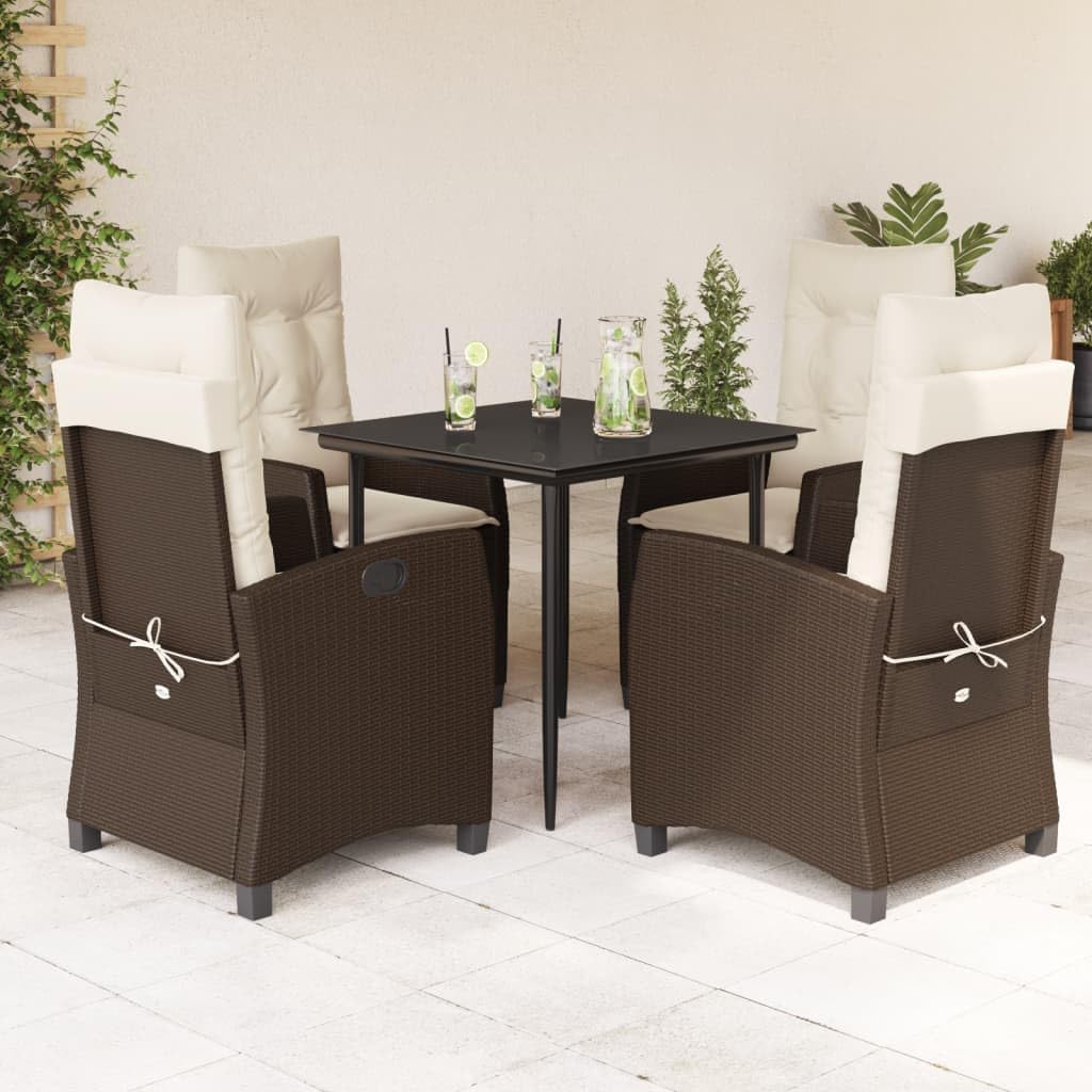 Furniture Sets 5 Piece Patio Dining Set with Cushions Brown Poly Rattan,Premium Patio Dining Set with Adjustable Rattan Chairs and Tempered Glass Table Garden Conversation Sets
