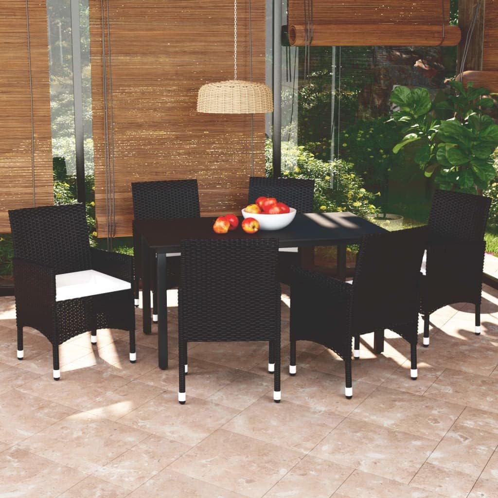 7 Piece Patio Dining Set with Cushions Poly Rattan Black Garden Furniture