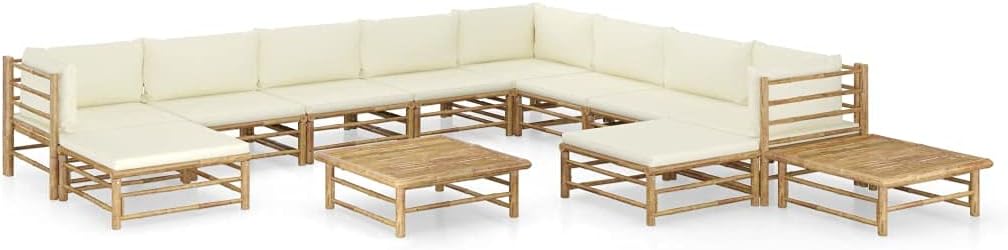 12 Piece Patio Lounge Set with Cream White Cushions Bamboo,Luxurious Bamboo Patio Lounge Set for Ultimate Relaxation and Comfort Furniture Sets for Patio, Lawn & Garden