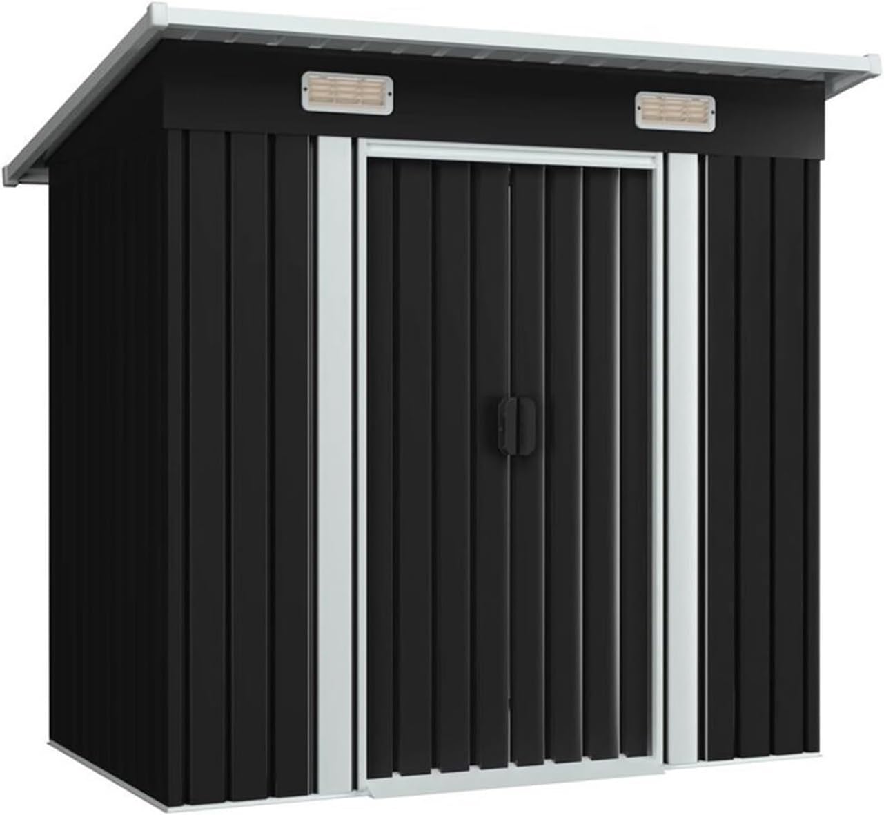 Garden Sheds Windproof Rainproof Black Metal Garden Shed Outdoor Storage Room Outdoor Sundries House Tool Room Mobile Room 190x124x181cm Outdoor Storage Sheds