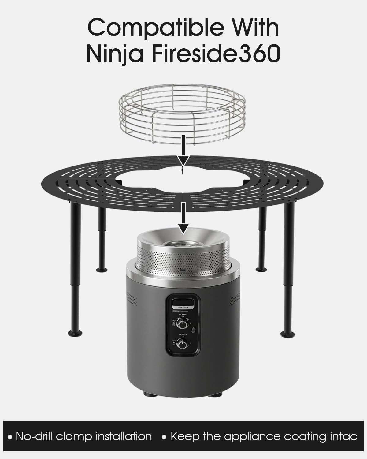Surround Extension Table for Ninja Fireside360 Outdoor Heater & Fire Pit (OF100/OF101), Carbon Steel, 45.87