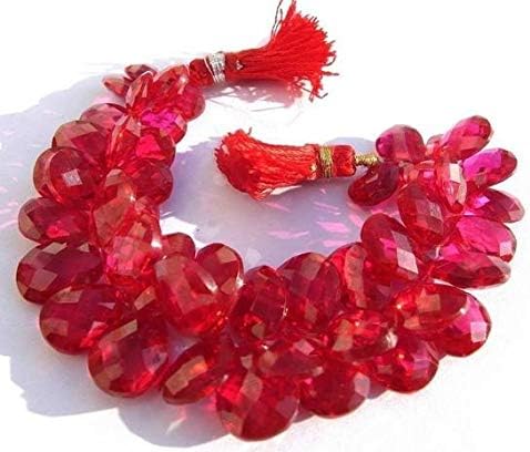 13 inch natural beads strand of 9x6-13x10mm faceted pear raspberry red quartz gemstone briolletes beads for DIY jewelry - necklace, bracelet, earring, ring.