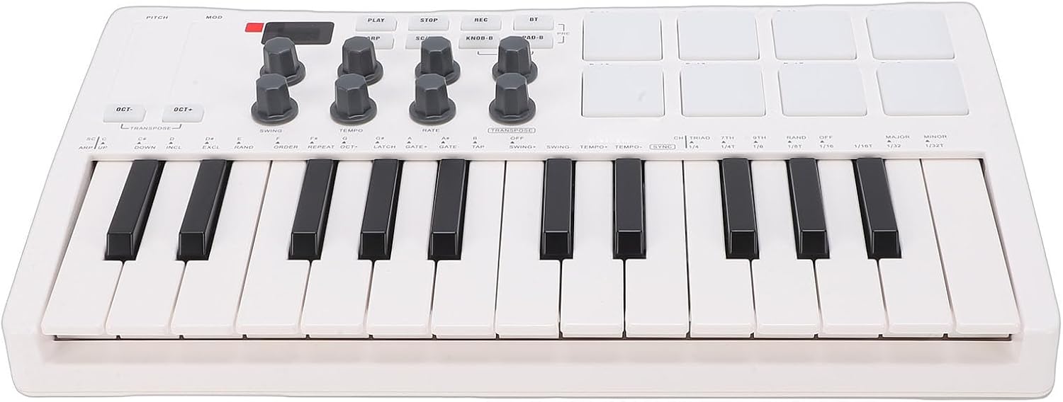 GOWENIC 25 Key MIDI Keyboard Controller with 8 Backlit Drum Pads 8 Knobs, Portable Beat Maker Machine, Music Production Software for Computer Recording, Music Production