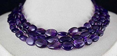 3 Line Natural AMETHYST Long Cabochon BEADS NECKLACE 16 INCHES 20 MM TO 12 MM
