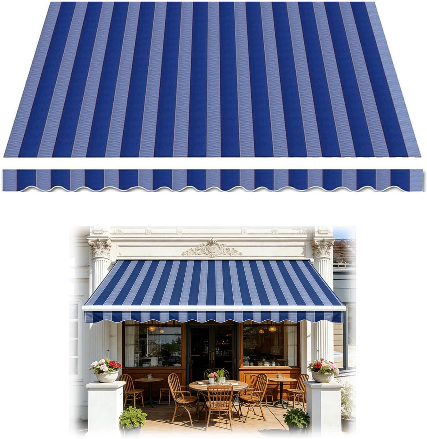 Retractable Patio Awning Replacement Cloth (Fabric Only), Exterior Sunshade Canopy Stripes Waterproof Protective Awning Cover with Front Valance(Size:20x11.5ft,Color:A)