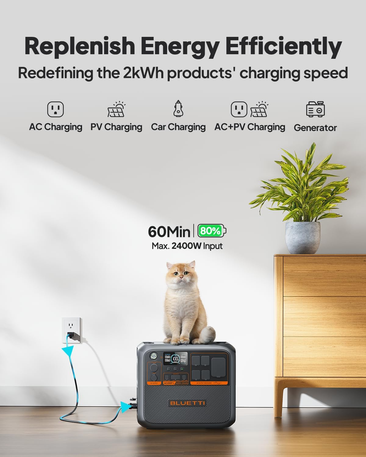 BLUETTI AC200PL Portable Power Station, 2304Wh Solar Generator, Expandable to 8448Wh w/ 4 2400W AC Outlets (3600W Power Lifting), 30A TT30 Output, LiFePO4 Battery Backup for RV, Camping, Home Use