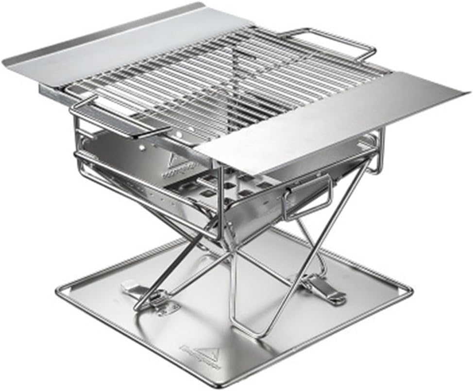 ASSICON Barbecue Fire Pit with Storage Bag, Height Adjustable Barbecue Shelf, Charcoal Grill for Outdoor Cooking Camping Beach Picnic Backyard