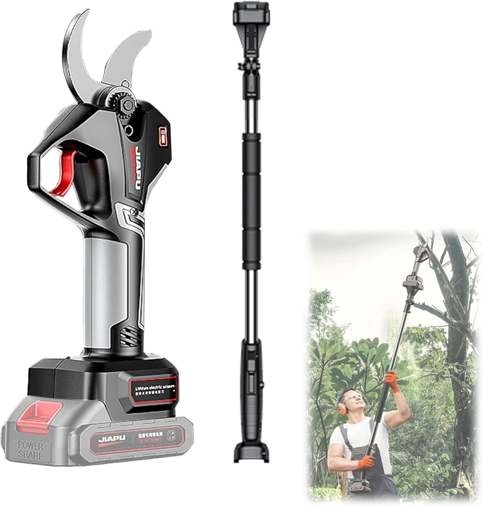 Electric Secateur Cordless Electric Pruning Shears 2 Battery and Brushless Motor Long Reach Pruner Tree Branch Cutters Garden Scissor 2 Inch Max Diameter