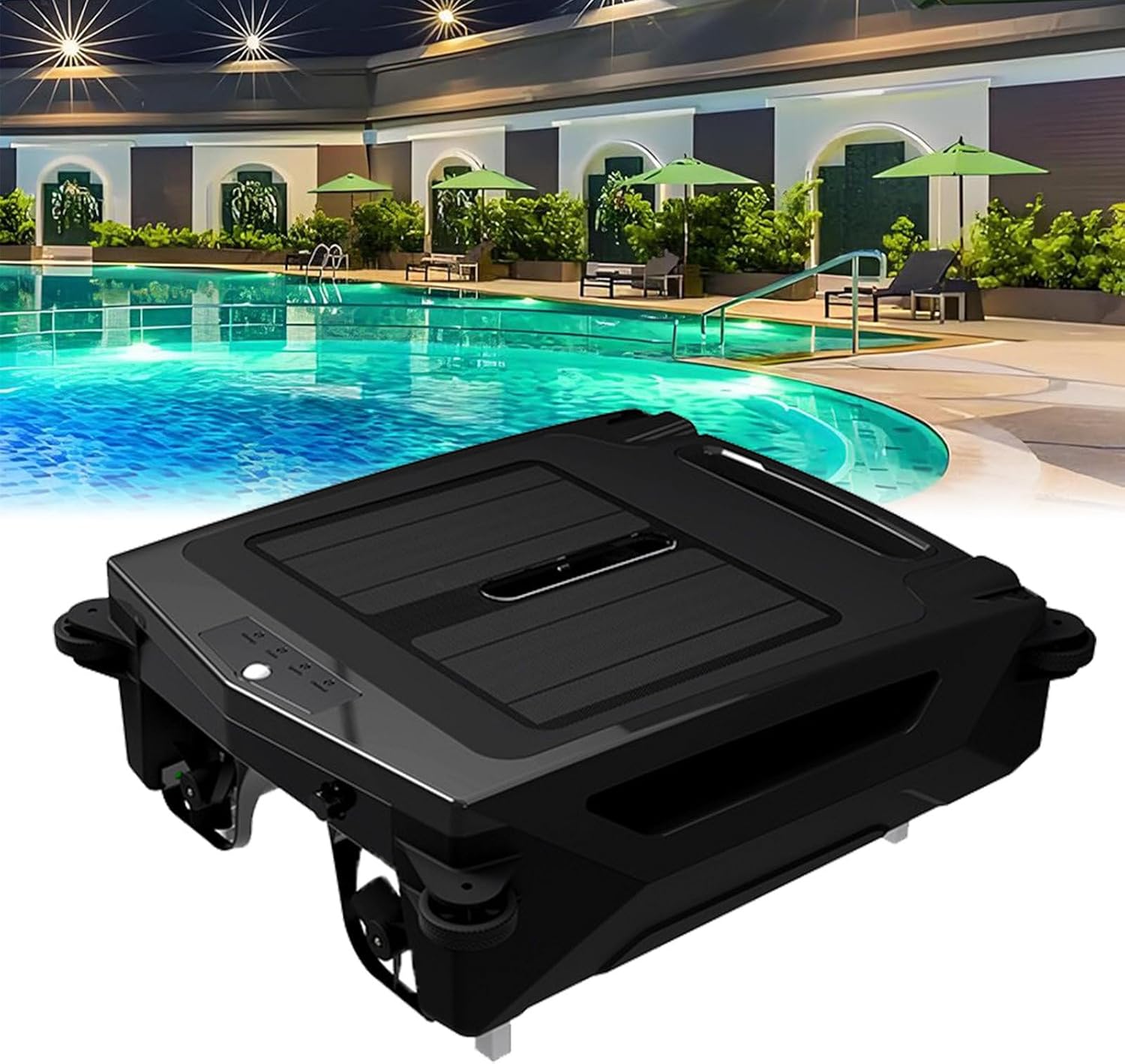 Pool Cleaner, Solar Powered Robotic Pool Skimmer with Dual Charging Option, 24 Hours Continuous Cleaning, Automatic Robotic Pool Cleaner for Pools