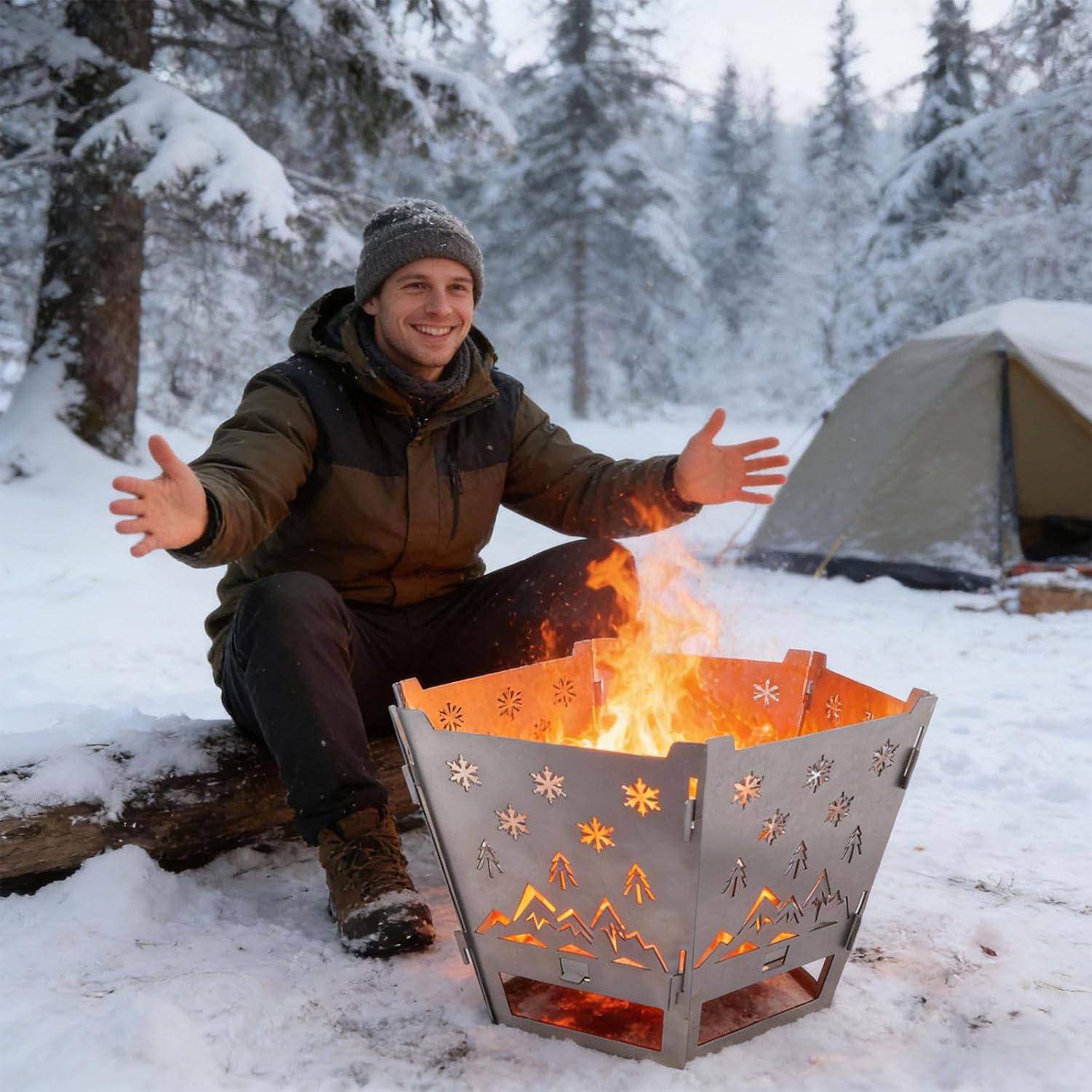 Pit for Camping-37.8 Inch Firepit for Patio Outside,Wood Burning Outdoor Indoor BBQ Picnic,Foldable Iron Pits for Backpacking Outdoor Detachable Flame Pit Stove