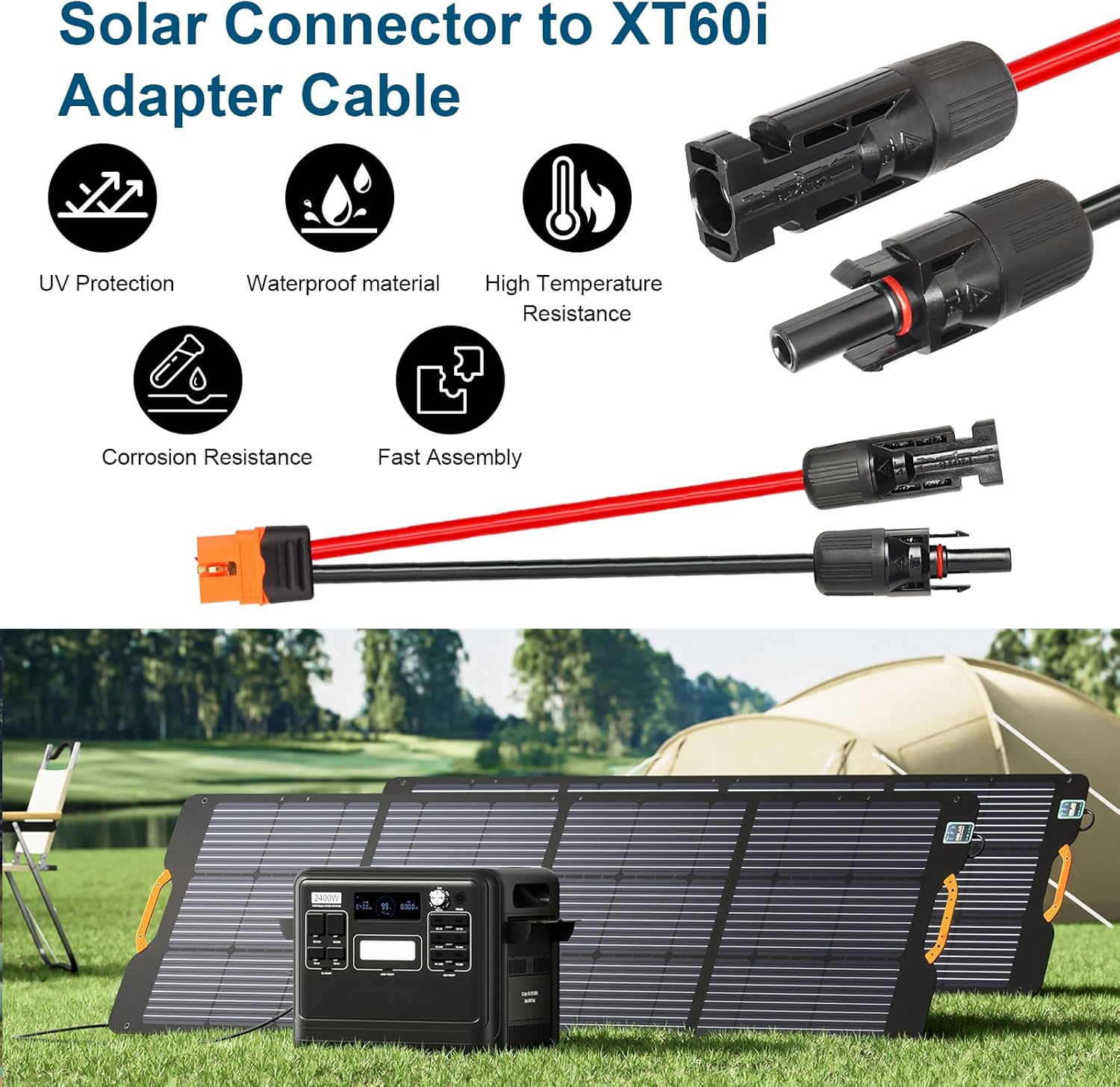 Solar to XT60i Cable 12AWG 60FT Solar Panel to XT60i Adapter Connector XT60i-F Extension Cable for Portable Power Station Solar Generator
