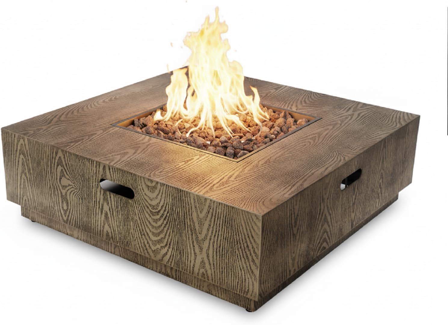 Square Propane Fire Pit Table, 50,000 BTU Outdoor Iron Fire Pit with Wood Pattern, 39 Inch Large Fire Pit for Patio Backyard Garden, Rustic Design for Outdoor & Indoor Gatherings, Only Table - 650K