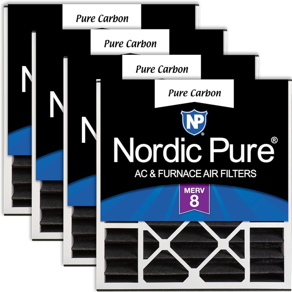 Nordic Pure 20x20x5 (Actual Size: 19 11/16 x 20 11/16 x 4 15/16) Air Bear Replacement Pure Carbon Odor Reduction Merv 8 Air Filter 4 PK