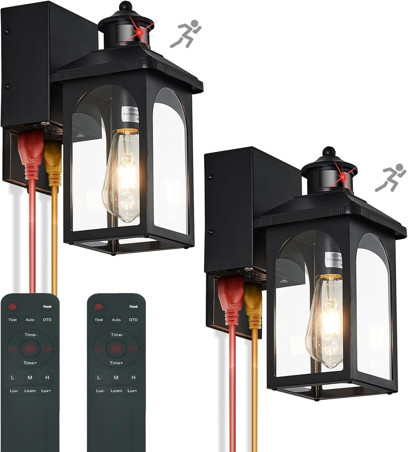 Porch Light with GFCI Outlet: 2 Pack Motion Sensor Porch Lights Outdoor with Remote Control Dusk to Dawn Exterior Lighting Fixtures Black Modern Outdoor Wall Lights for House Garage Patio