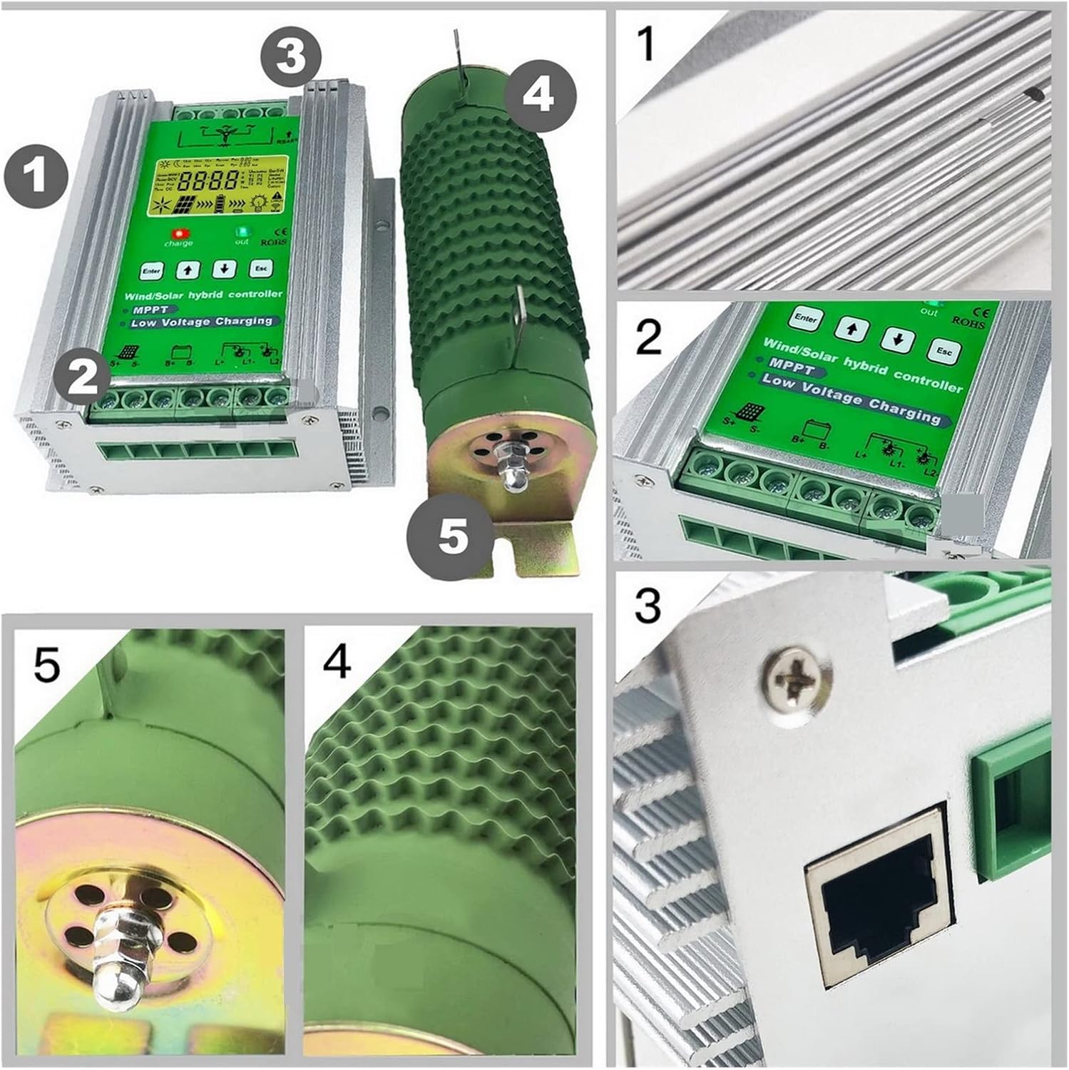 Charge Controller, 12V 24V 48V 3000W Wind Solar Hybrid Charge Controller Regulator for Solar Panel Wind Turbine for Lifepo4 Lithium Lead Acid(1000W Solar1000W,with WiFi)