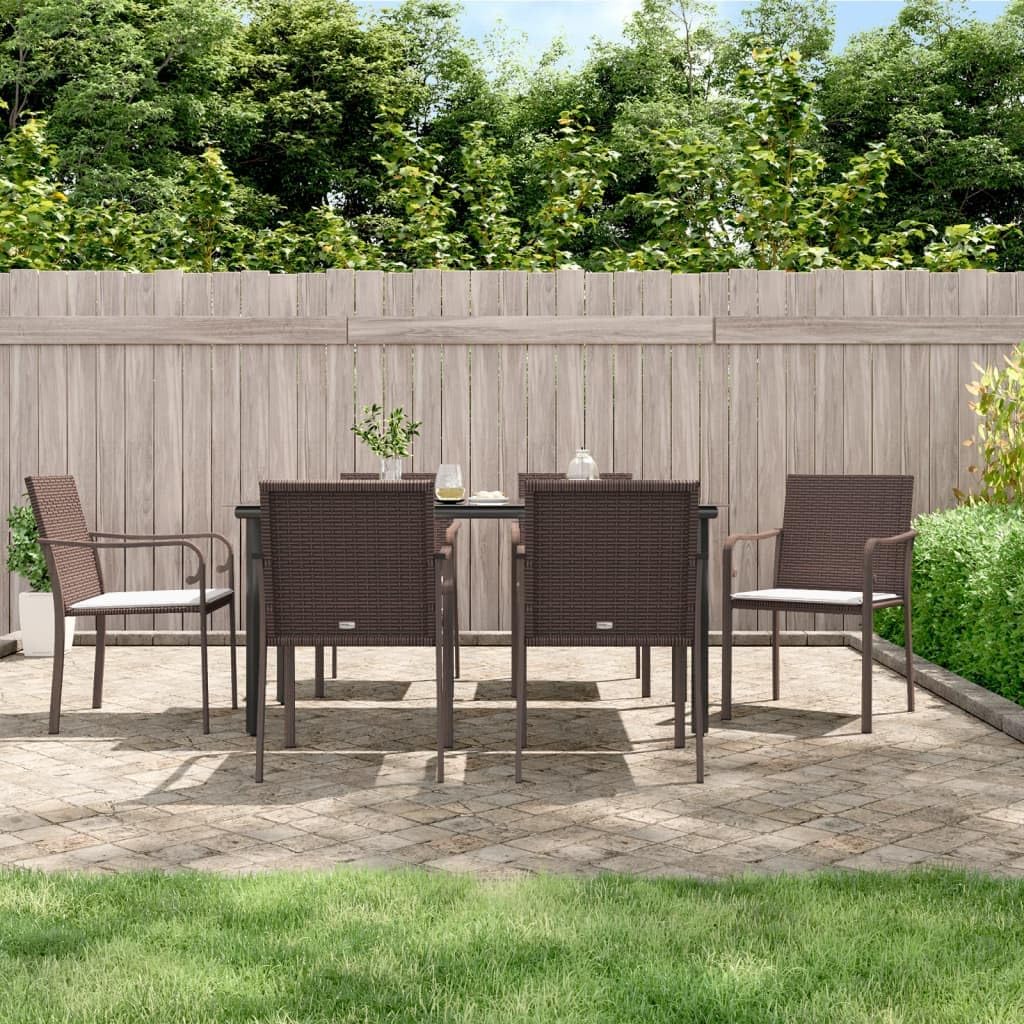 7 Piece Patio Dining Set with Cushions Poly Rattan and Steel,Versatile Outdoor Dining Set: Durable & Stylish for Garden, Patio, and Any Living Space Patio Furniture Sets, Outdoor Furniture Sets