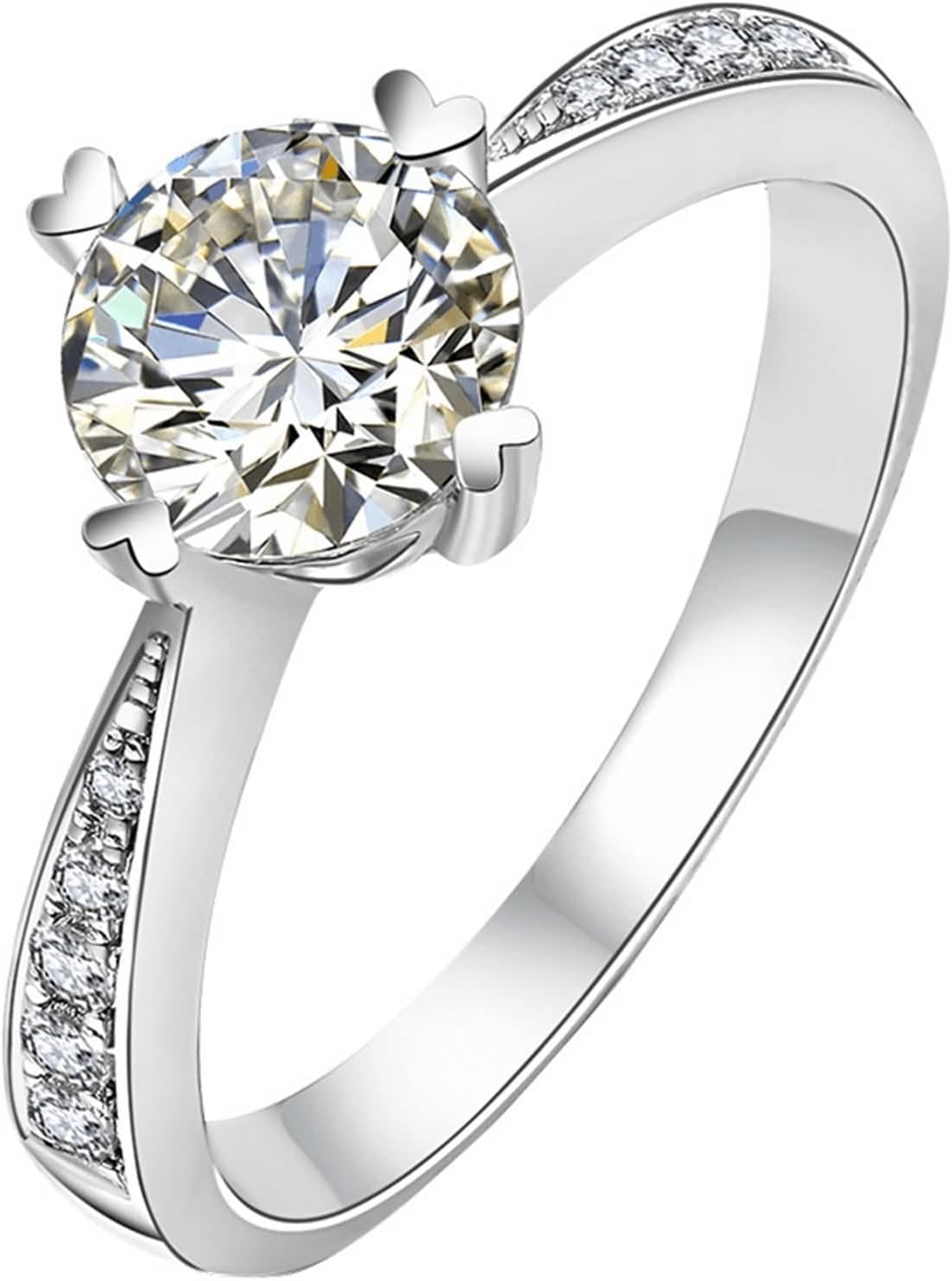 Heart Engagement Rings for Women, Simple Promise Rings Moissanite Silver Band 18K White Gold Gift for Wife