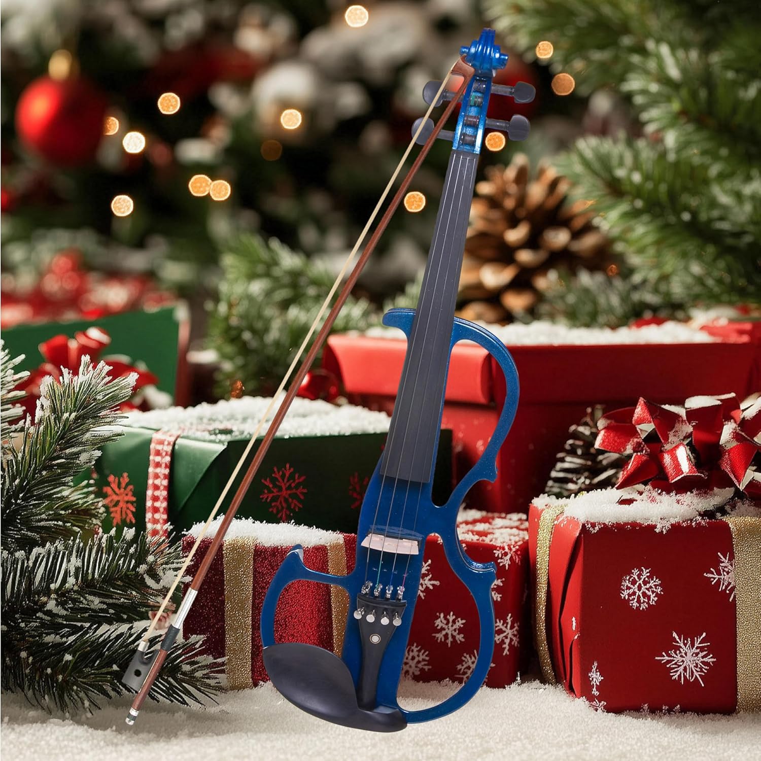 Cecilio 4/4 CEVN-2BL Electric/Silent Violin with Ebony Fittings in Blue Metallic Varnish (Full Size) – Ideal for Practice and Performance