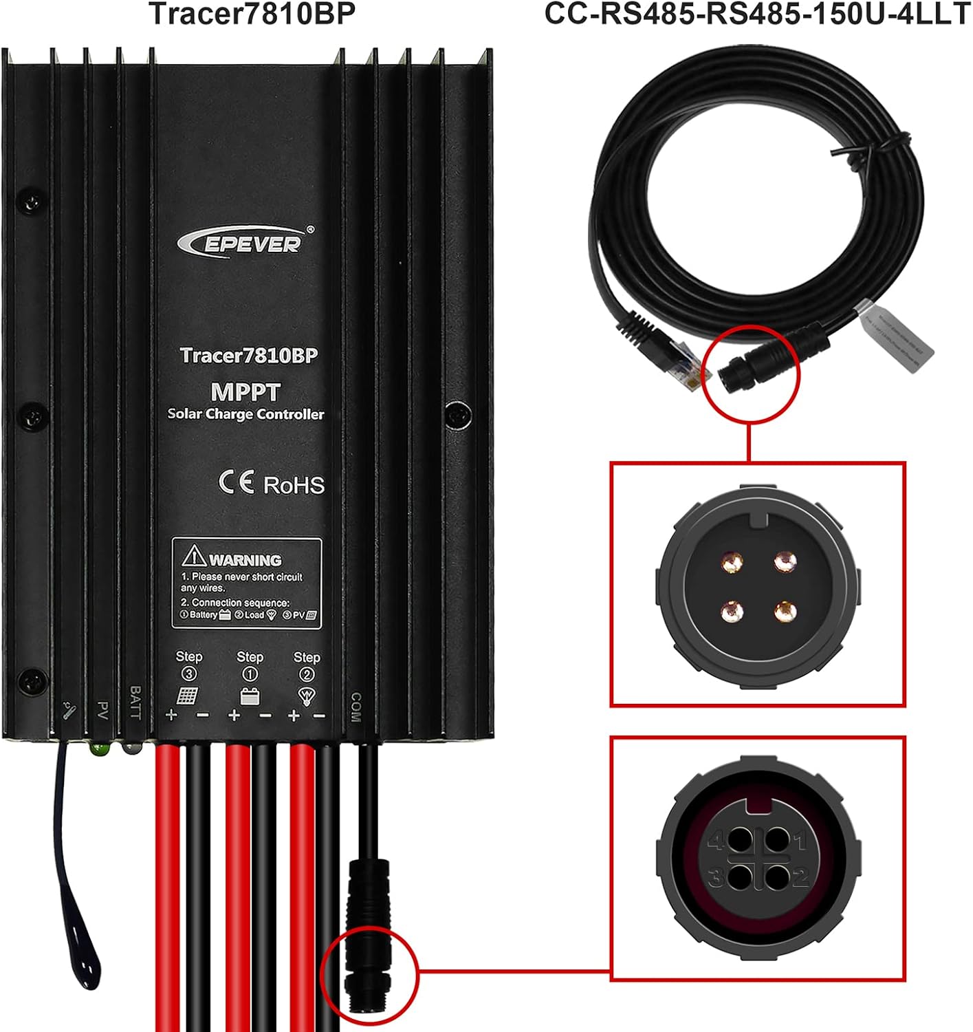 EPEVER MPPT Solar Charge Controller 30A 12V 24V Auto IP67 Waterproof Max PV 100V Solar Panel Charger Regulator Kit for Sealed Gel Flooded Lithium User (MPPT 30A+MT50+RS485)