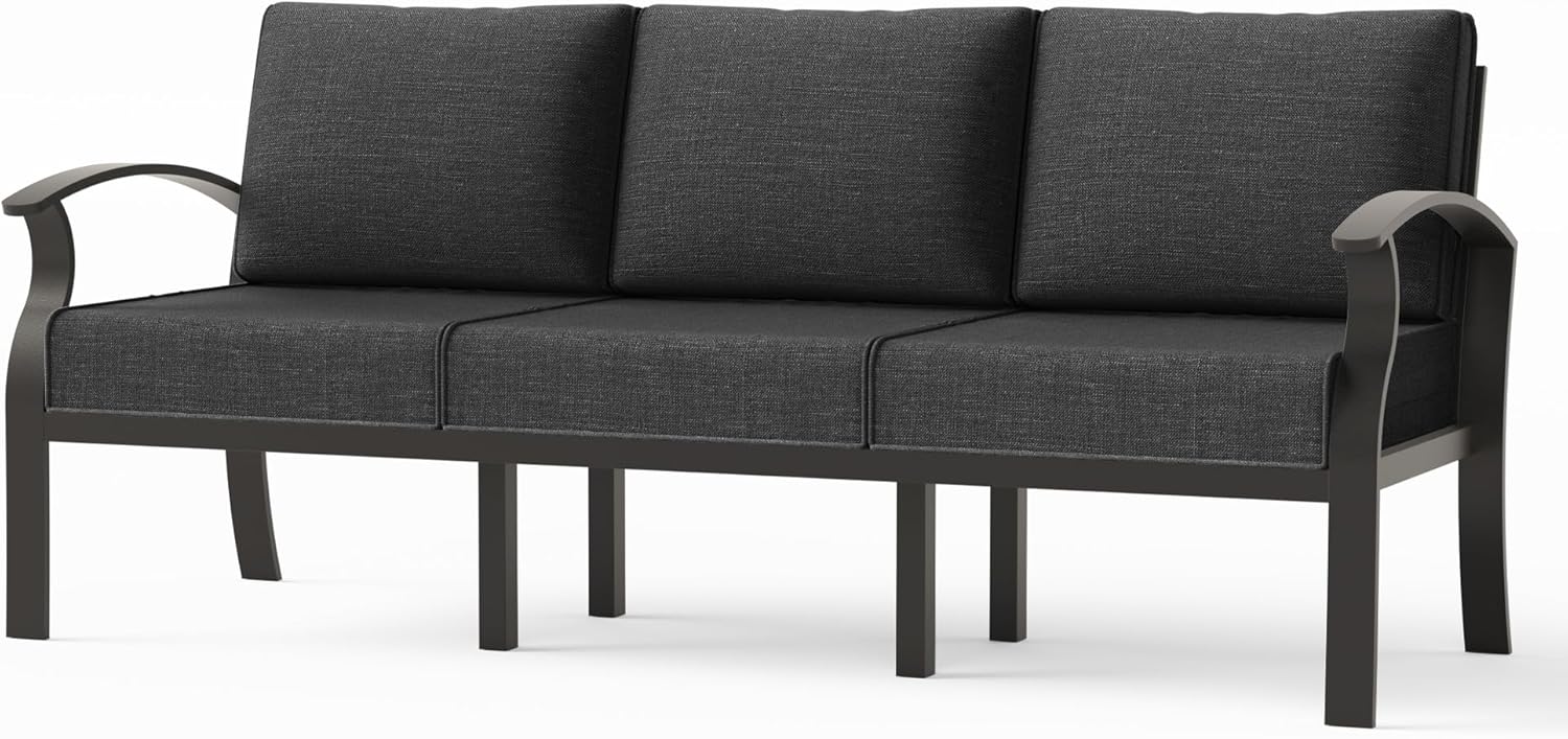 Metal Outdoor Patio Furniture Set for 3,Aluminum Patio Sectional Three-Person Seat w/Removable Sponge Cushion,Outside Furniture for Porch, Balcony, Yard,Black