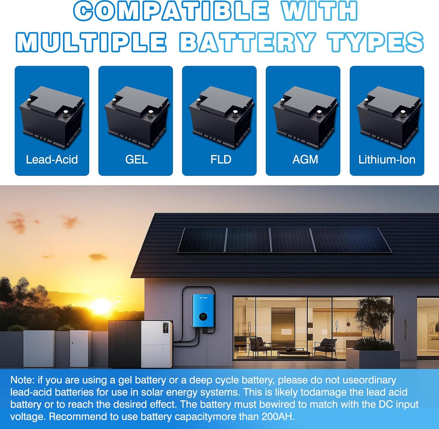 UL1741 48V Inverter 8KW Solar Off Grid Inverters 110/220Vac Low Frequency DC 48V AC Input 240V AC Output 120V/240V Split Phase Pure Sine Wave Power with 2x80A MPPT Charger Controller 8000W