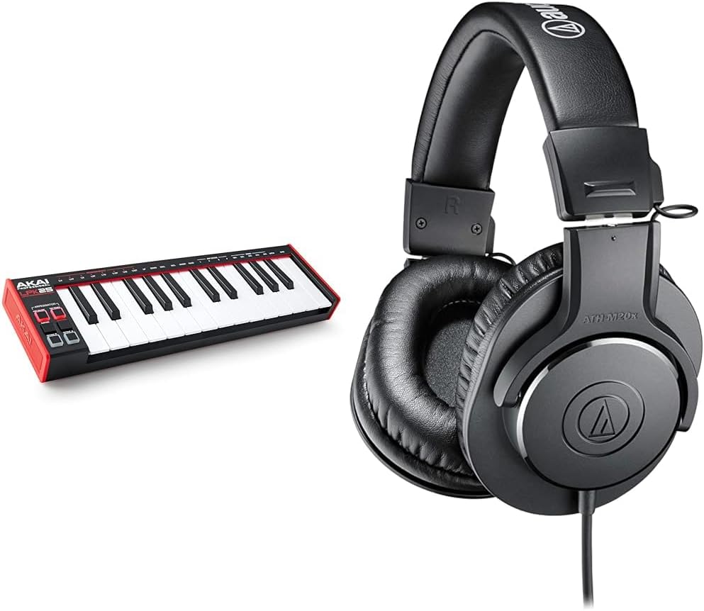 AKAI Professional LPK25 - USB MIDI Keyboard Controller & Audio-Technica ATH-M20X Professional Studio Monitor Headphones, Black