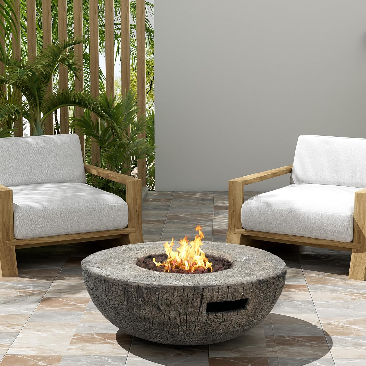30, 000BTU Patio MGO Propane Fire Pit with Round Shape and Fire Bowl Design, Light Grey, Tank Cover Not Provided N772P289184G