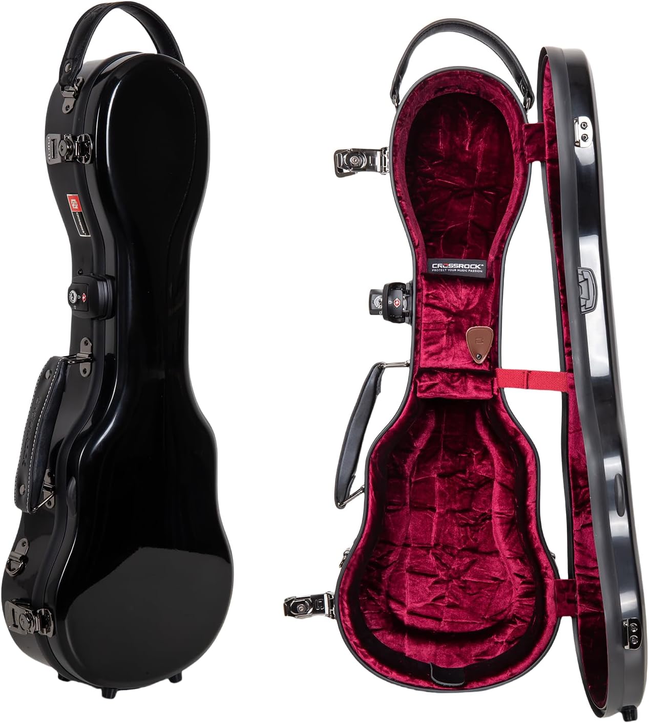 Crossrock Soprano Ukulele Case - 100% Fiberglass Hardshell with Brand Latches, TSA Lock, Accessory Compartment, and Detachable Straps-Black (CRF2030SUBK)