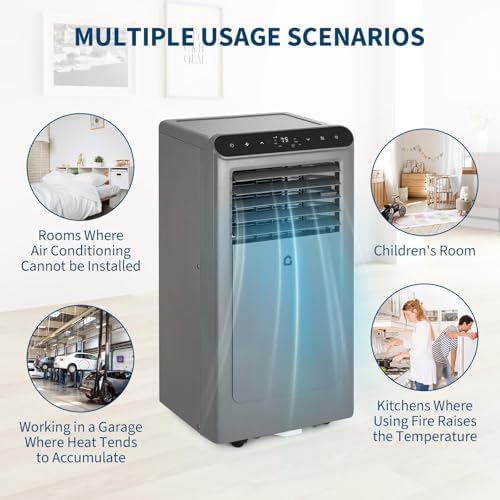 8000 BTU Portable Air Conditioner for Room Up to 350 Sq Ft with Remote Control | 3 in-1 AC Unit, Digital Display, 24H Timer, Sleep Mode | Includes Window Installation Kit