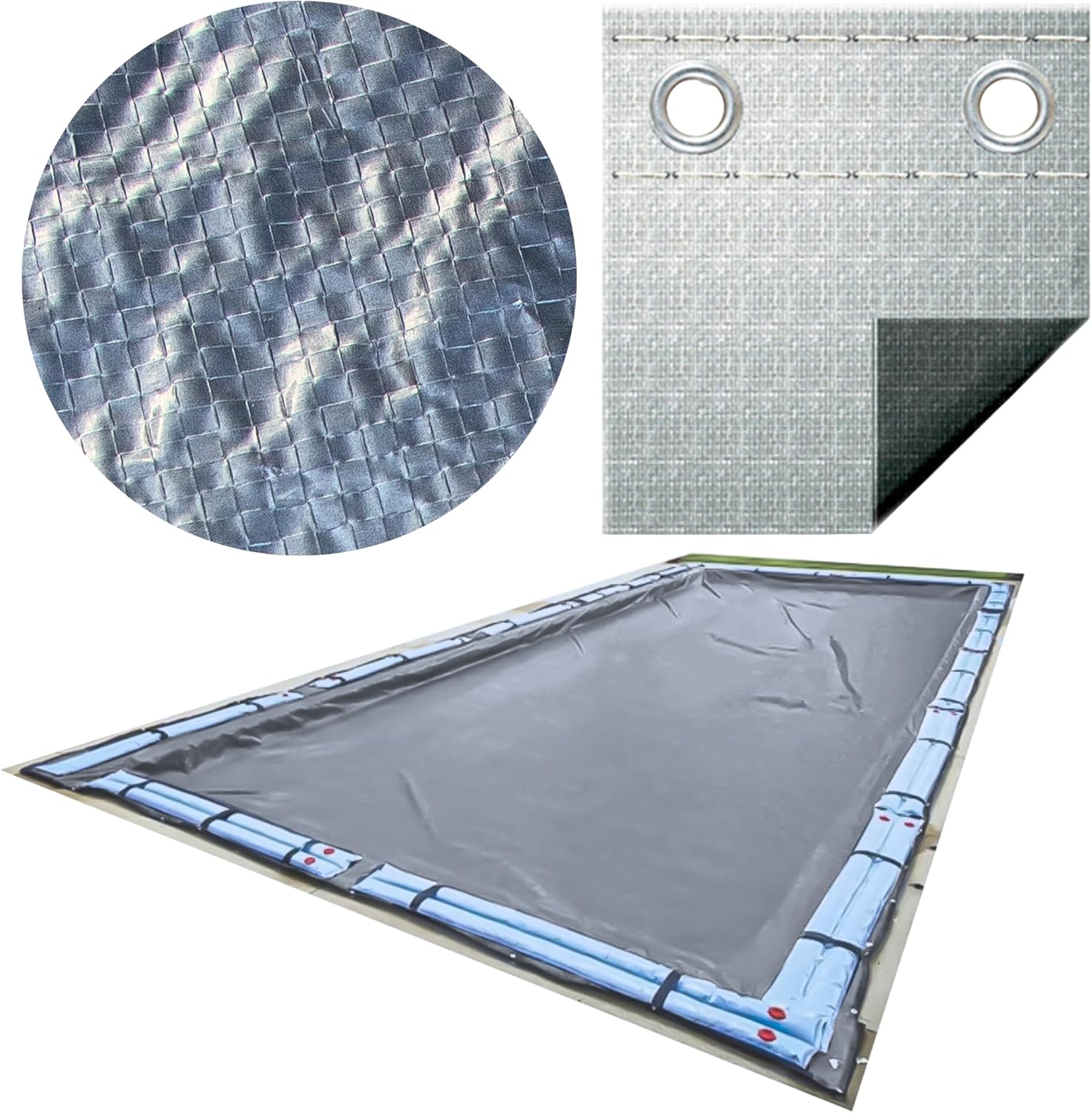 SWIMLINE HYDROTOOLS Silver King Heavy Duty Pool Cover For Above Ground Swimming Pools |30 X 55 FT Cover | Silver / Black | Water Tube Sleeves | UV Protected For 25X50 FT Rectangle Pools | CO143055R