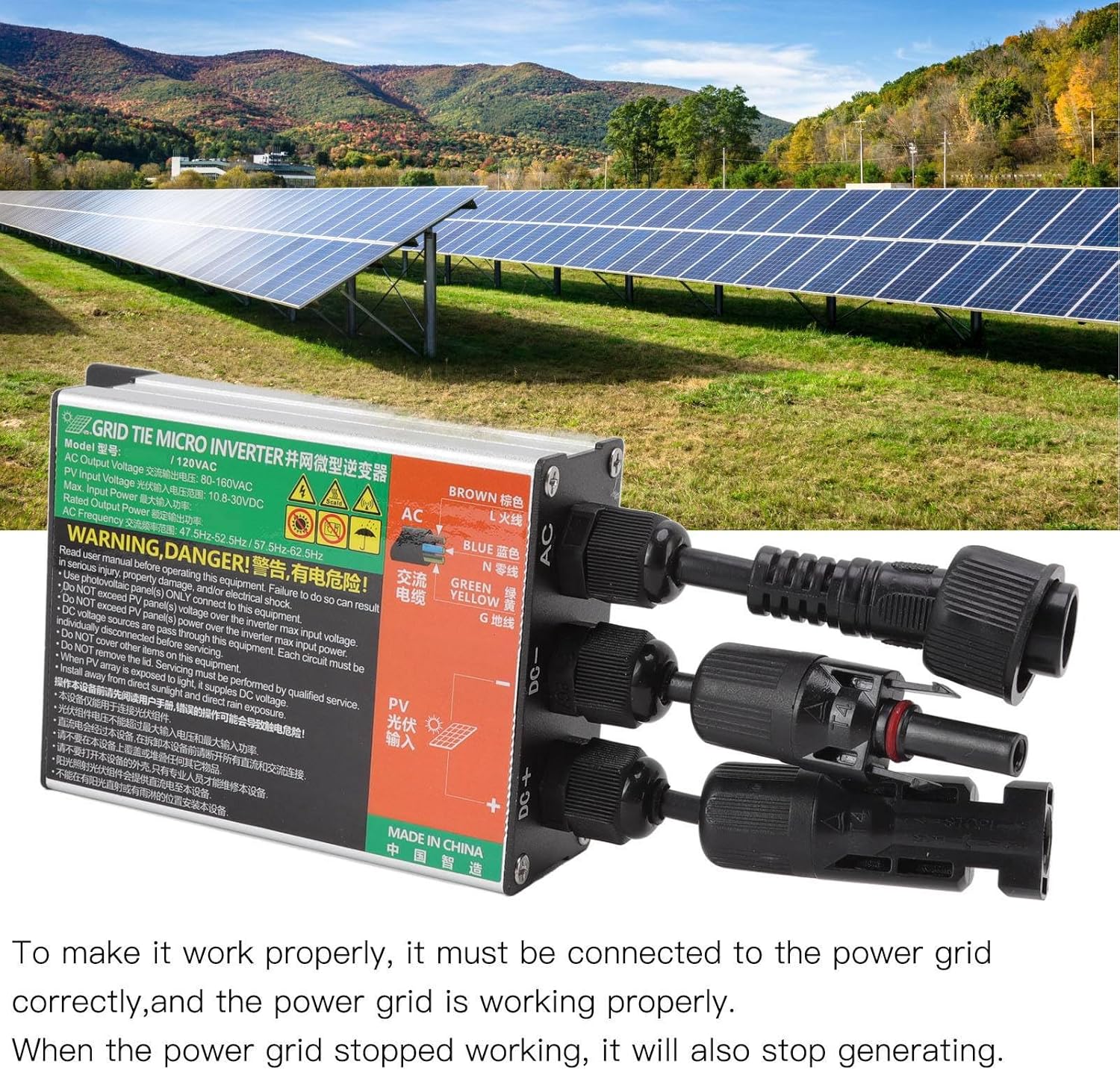 Compact Micro Solar Inverter for Small Solar Systems, Efficient Grid Tie for Proper Electricity Generation, Safety Precautions, Easy Installation - 600W (GMI-150L-AC110V)