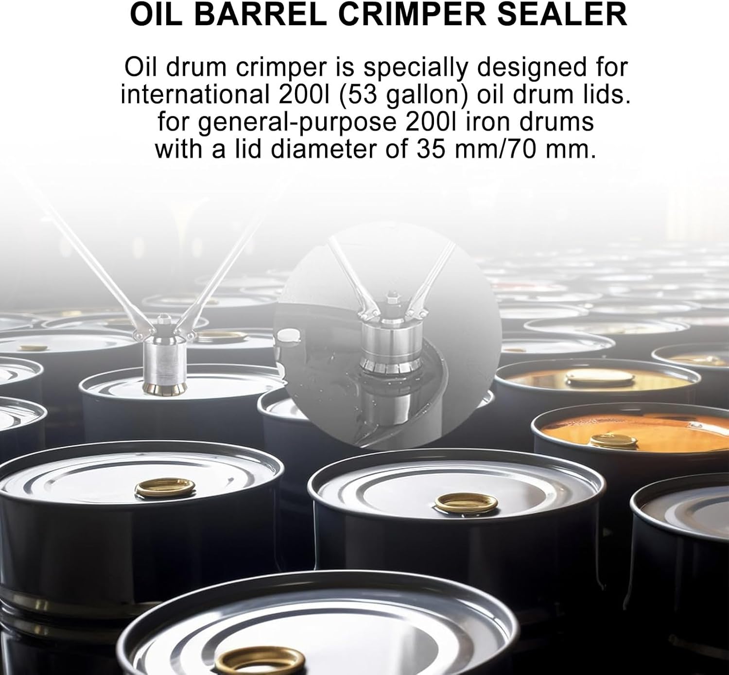 35/70Mm Oil Barrel Crimper Sealer, 200L Oil Drum Pressure Cap Sealing Barrel Crimping Tool, 53 Gallon Manual Oil Barrel Sealing Machine,70Mm-70mm