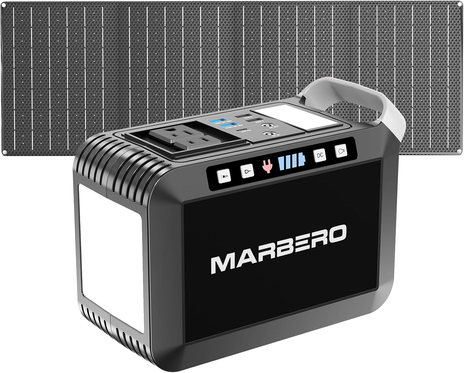 MARBERO Solar Generator 148Wh Portable Power Station with Solar Panel 40W Included Solar Power Bank with AC Outlet 200W Surge for Home Outages Camping Outdoor Adventure Emergency