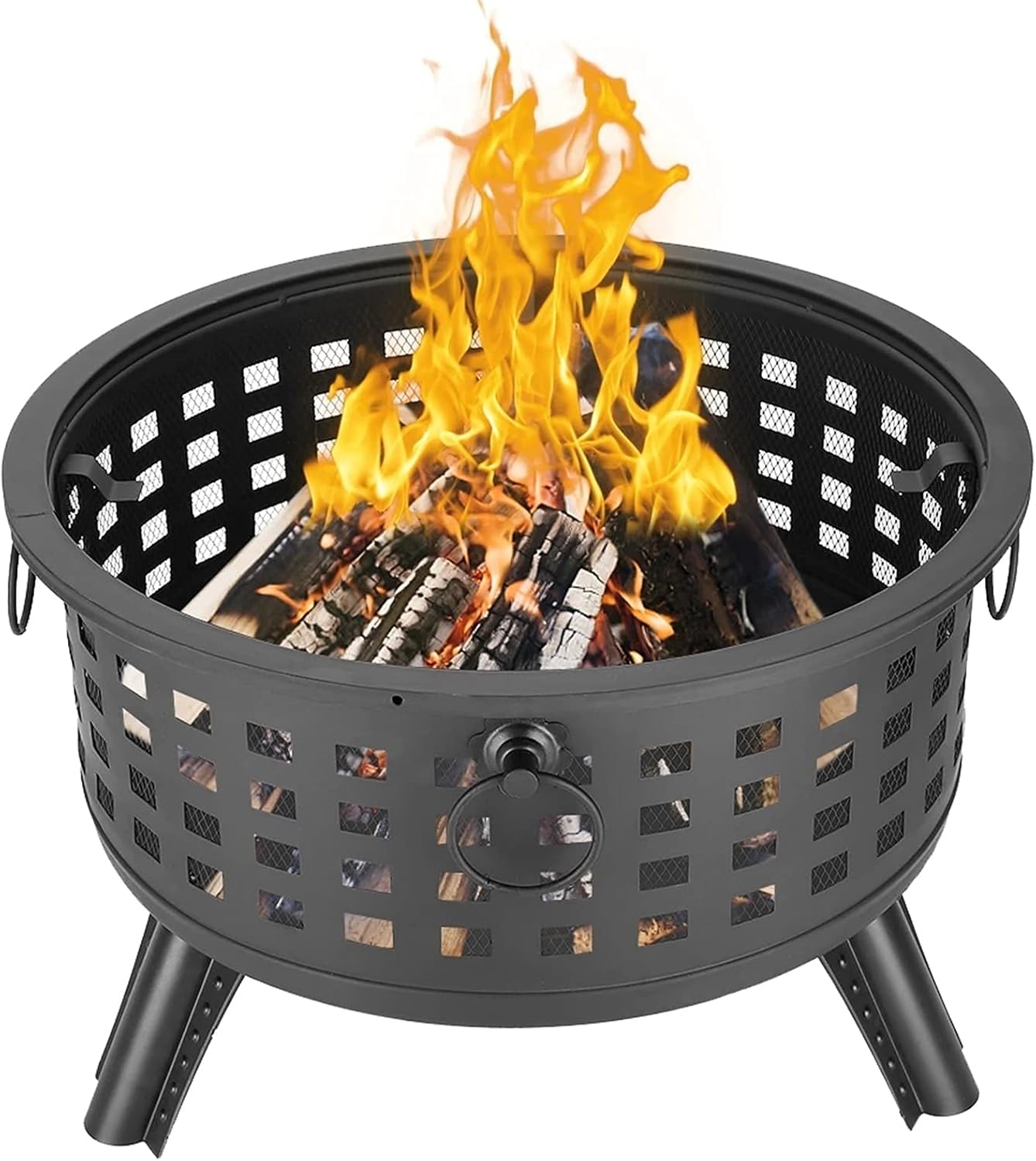 Garden Brazier Portable Courtyard Metal Fire Pit Round Lattice Fire Bowl Black
