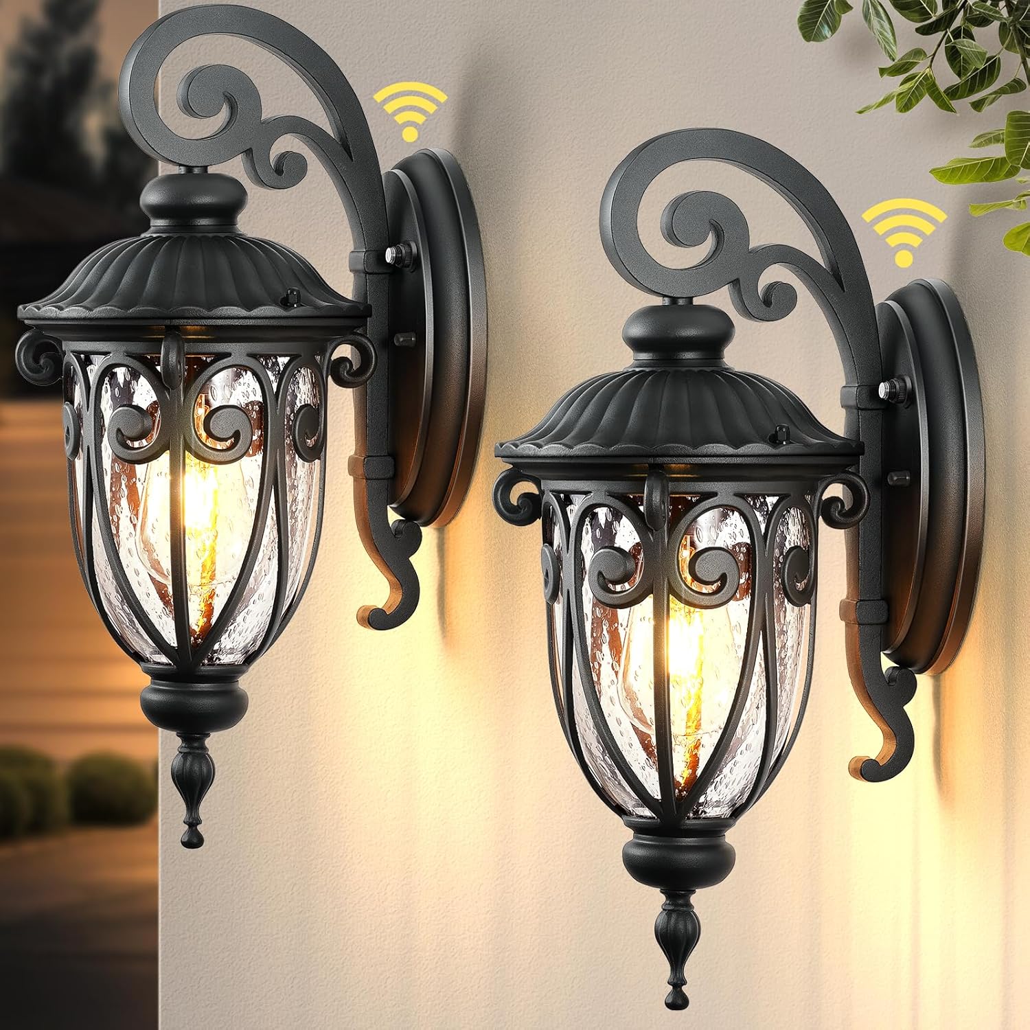 VIANIS Outdoor Light Fixture Dusk to Dawn, 2 Pack Outdoor Lights for House, Black Exterior Lighting Fixtures, Waterproof Outside Lights for House, Garage, Porch, Anti-Rust, Seeded Glass, Vintage Style
