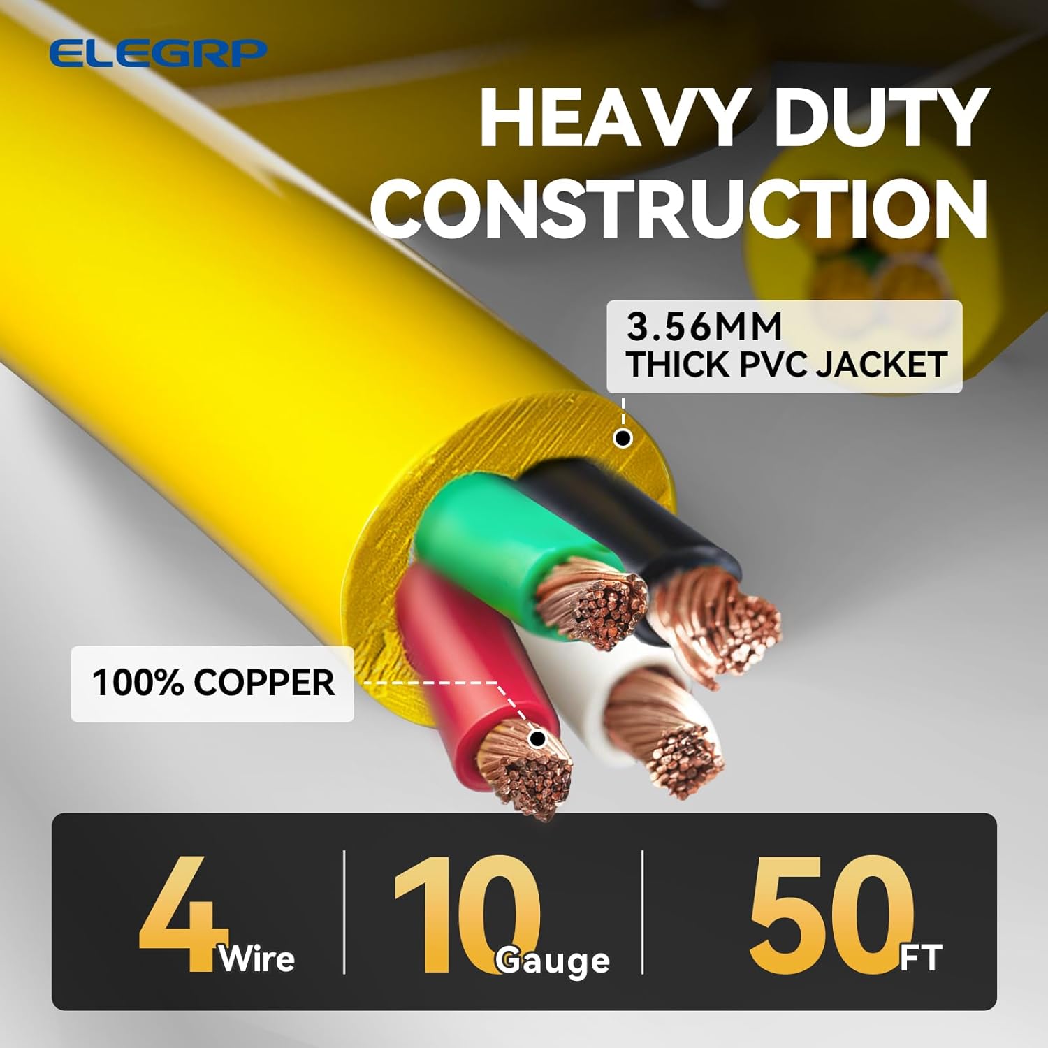 ELEGRP 30 Amp Generator Extension Cord 50 Feet, 4-Prong NEMA L14-30P to L14-30R, 120/250V Up to 7500W, SJTW 10AWG/4C Locking Power Cord for Portable Generators, Home Backup, UL Standard Compliant