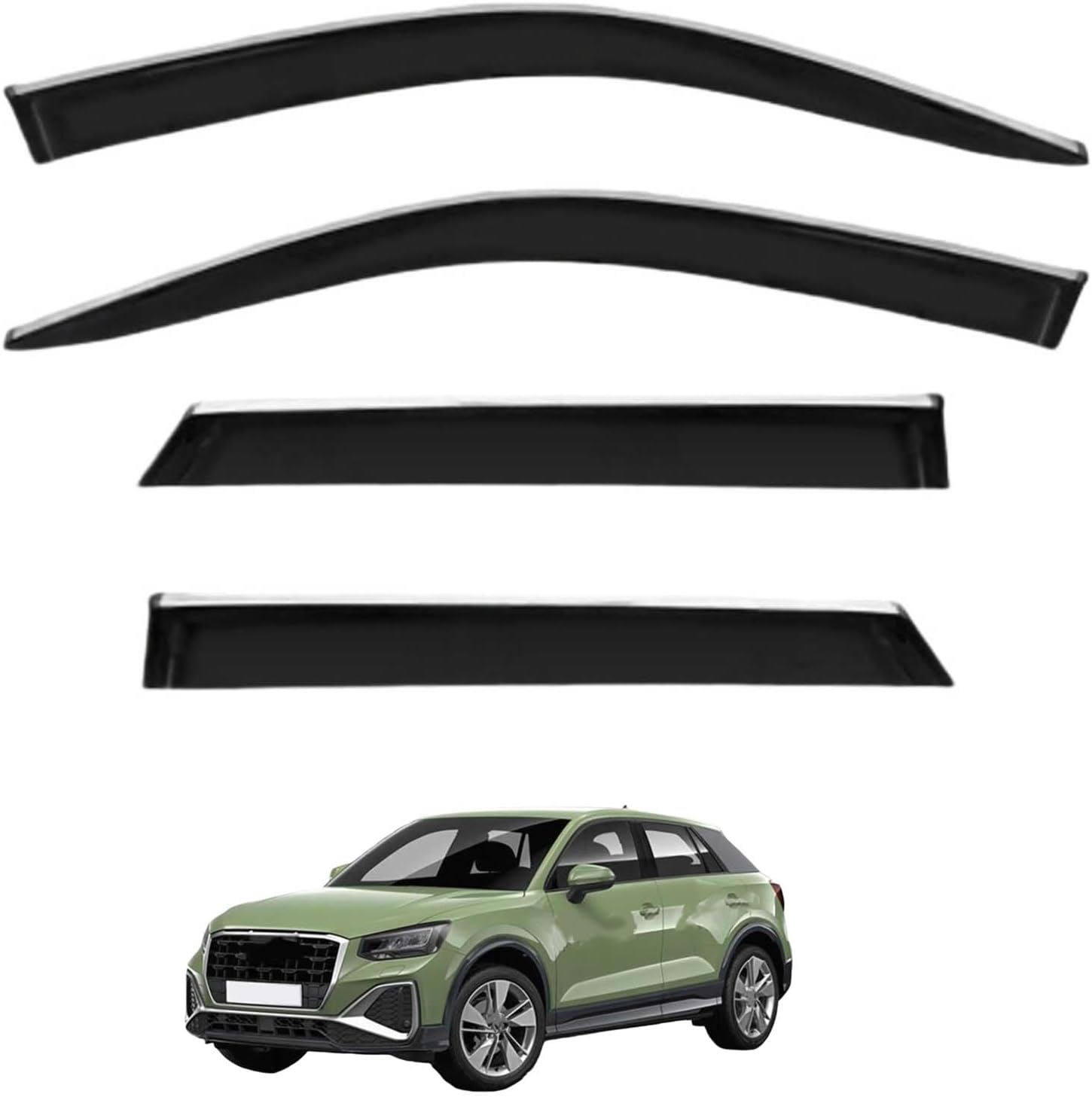 Window Deflectors for Audi Q2 MK1 2018+ Standard Wheelbase, Sun Rain Guard Window Visors Vent Shades with Bright Stripes Car Accessories