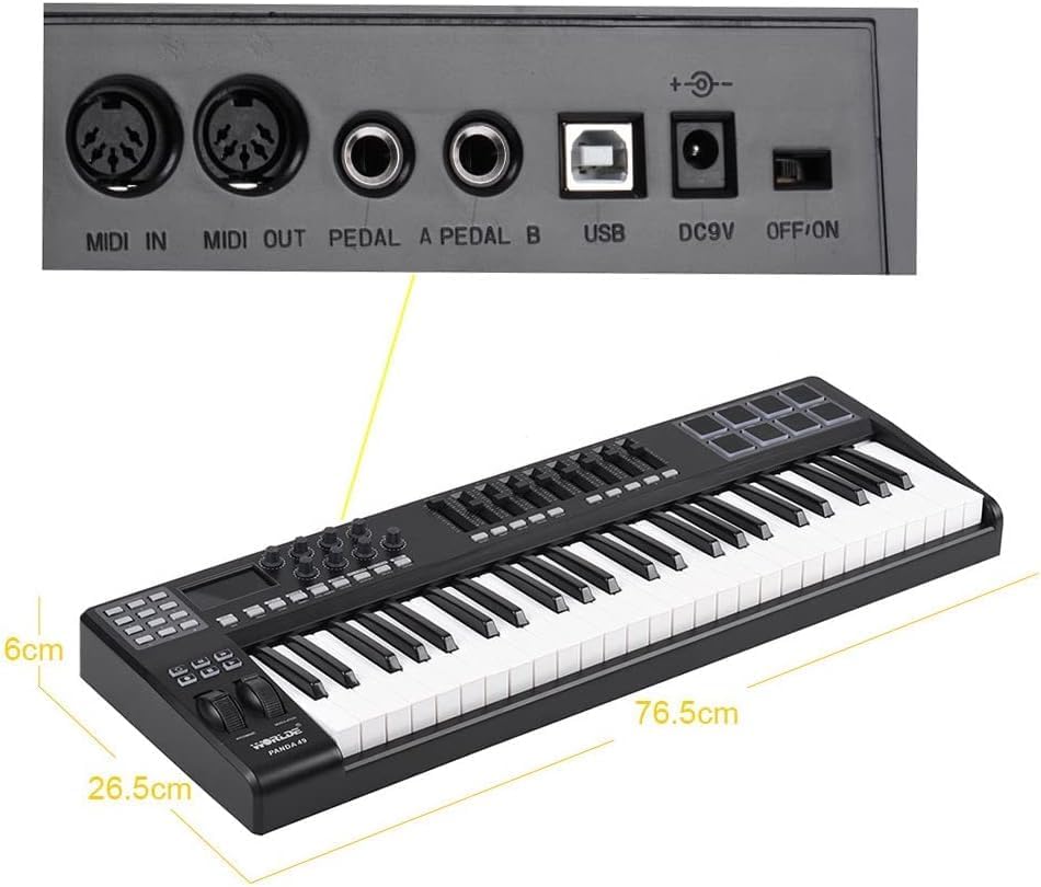 Keyboard Piano, Portable 49-Key USB MIDI Keyboard Controller 8 RGB Colorful Backlit Trigger Pads with USB Cable MIDI Keyboard