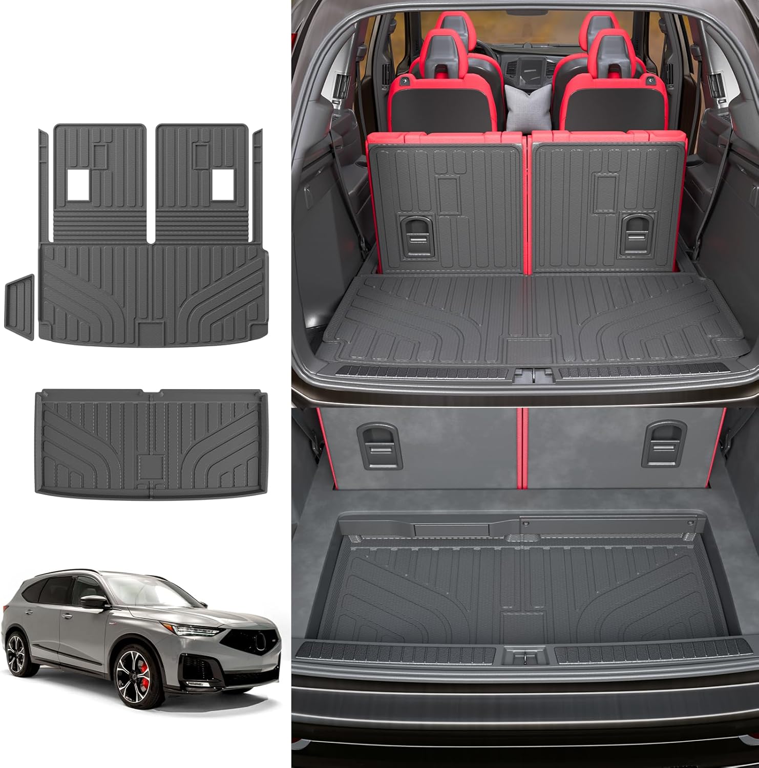 Cargo Mat Compatible with 2022-2025 2026 Acura MDX (NOT for Type S) Cargo Liner Lower Trunk Mat Trunk Liner Back Seat Cover 2024 MDX Accessories (Trunk Mat with Backrest Mat+Sub Trunk Mat)