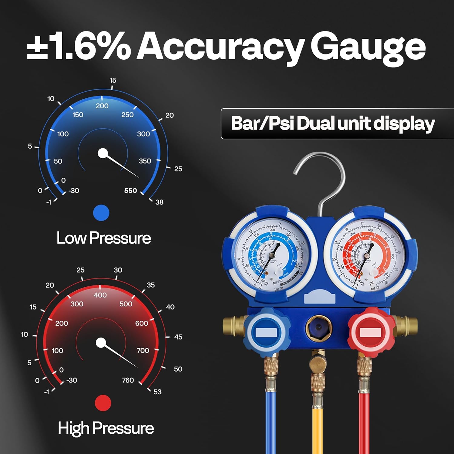 VIVOHOME 110V 1/4 HP 3.5 CFM Single Stage Rotary Vane HVAC Vacuum Pump and 3 Way AC Manifold Gauge Set with 4ft Hoses & Accessories for Auto Air Conditioning Refrigeration Recharging, Red