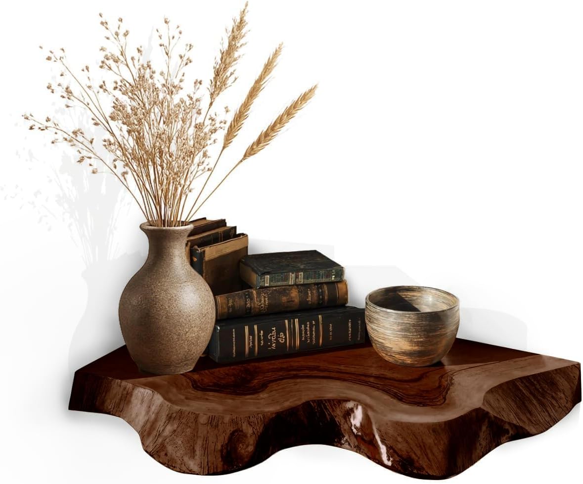 Farmhouse Live Edge Corner Floating Shelves - Handcrafted Rustic Solid Wood, Heavy-Duty Hidden Brackets, Wall Mounted Decor for Bedroom, Living Room - (11.7''L x 11.7''R x 1.4''H, Walnut)