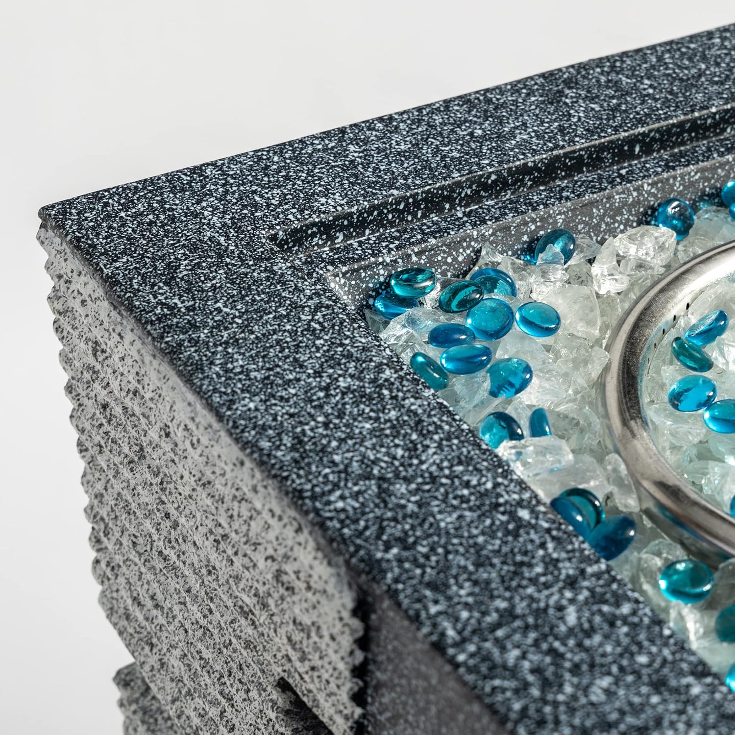 Outdoor Concrete Fire Pit Column – Propane Gas Fire Pit with 1 Door, Light Grey Blue, Patio, Backyard, and Relaxation (1 Doors)