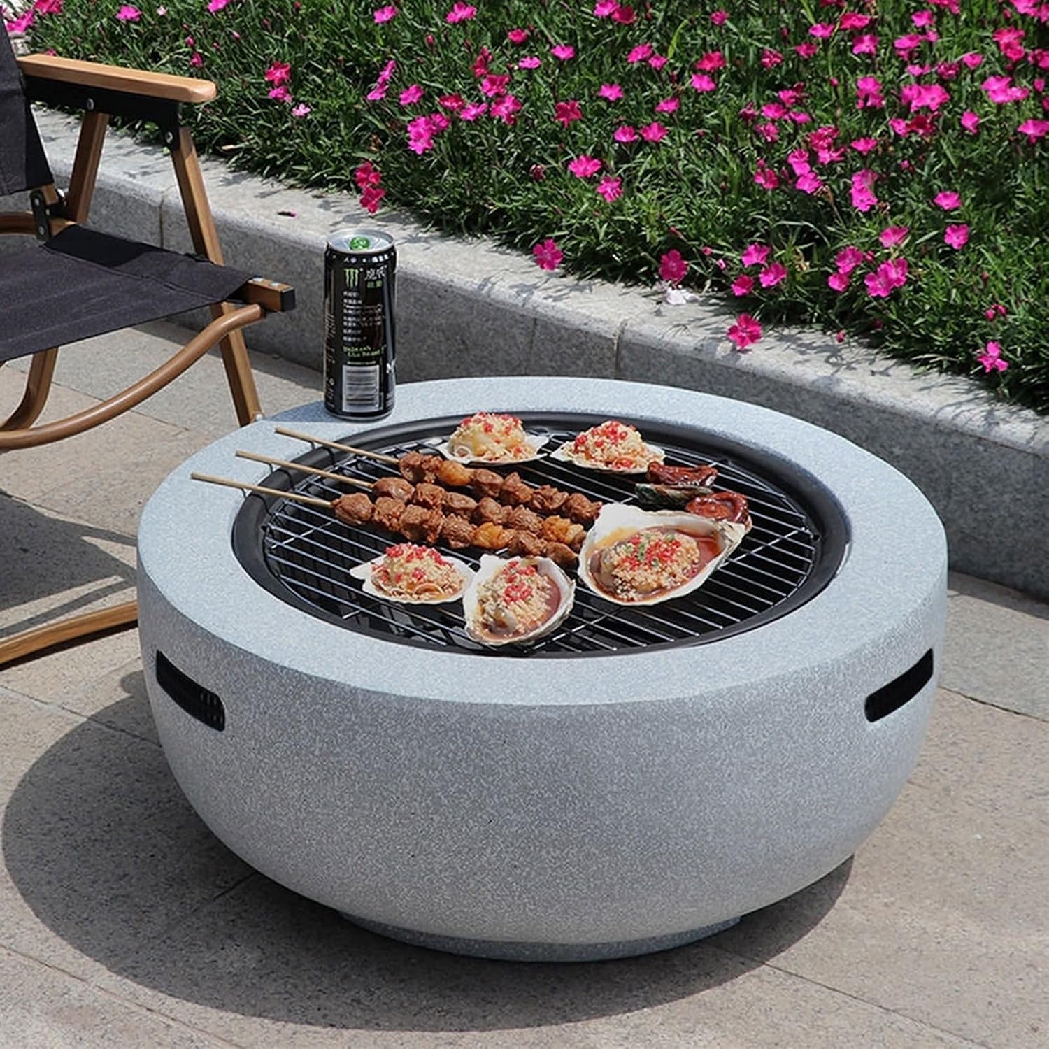 Fire Pit Wood-Burning fire Pit, 23-inch Barbecue fire Pit Bowl, Imitation Marble Garden fire Pit